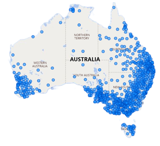 Map of RIC customer coverage across Australia 