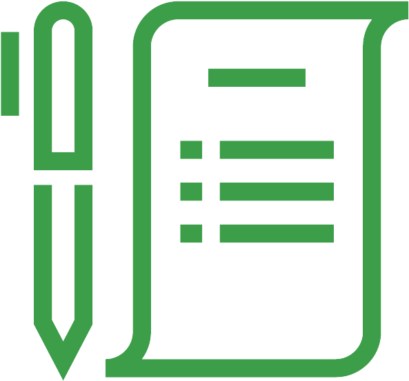 Green document sign pen icon